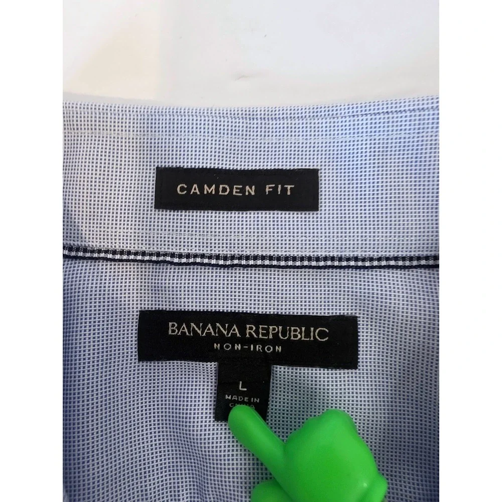 Banana Republic Camden Fit Non-Iron Dress Shirt Light Blue Micro-Check L
